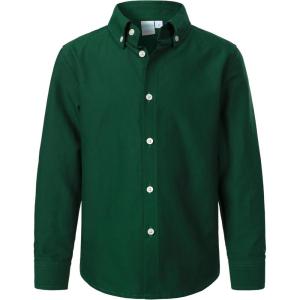 imageVATPAVE Boys Dress Shirts Long Sleeve Button Down Shirts Formal Uniform Solid Oxford ShirtBlack Green