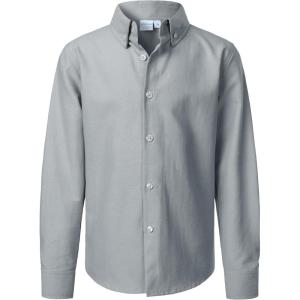 imageVATPAVE Boys Dress Shirts Long Sleeve Button Down Shirts Formal Uniform Solid Oxford ShirtDark Gray