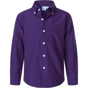imageVATPAVE Boys Dress Shirts Long Sleeve Button Down Shirts Formal Uniform Solid Oxford ShirtDark Purple
