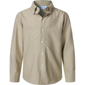 imageVATPAVE Boys Dress Shirts Long Sleeve Button Down Shirts Formal Uniform Solid Oxford ShirtKhaki