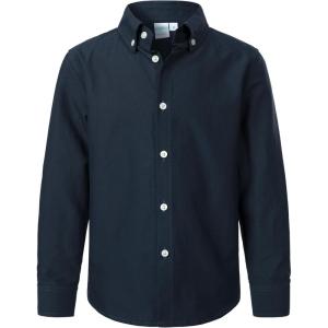 imageVATPAVE Boys Dress Shirts Long Sleeve Button Down Shirts Formal Uniform Solid Oxford ShirtNavy
