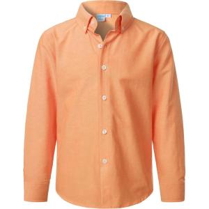 imageVATPAVE Boys Dress Shirts Long Sleeve Button Down Shirts Formal Uniform Solid Oxford ShirtOrange