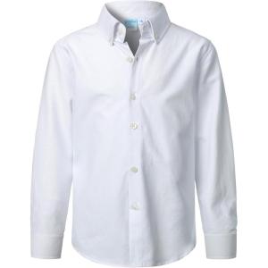 imageVATPAVE Boys Dress Shirts Long Sleeve Button Down Shirts Formal Uniform Solid Oxford ShirtWhite