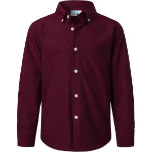 imageVATPAVE Boys Dress Shirts Long Sleeve Button Down Shirts Formal Uniform Solid Oxford ShirtWinered
