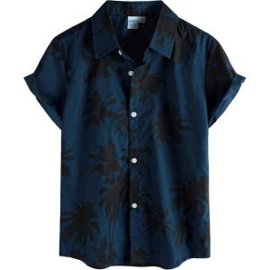 imageVATPAVE Boys Hawaiian Shirt Short Sleeve Button Down Shirt Summer Beach Shirts for Kids 614 YearsNavy Black