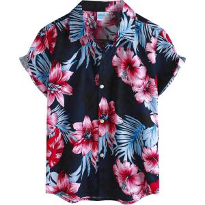 imageVATPAVE Boys Hawaiian Shirt Short Sleeve Button Down Shirt Summer Beach Shirts for Kids 614 YearsNavy Pink