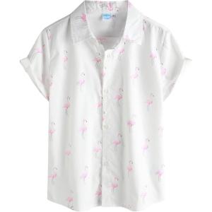 imageVATPAVE Boys Hawaiian Shirt Short Sleeve Button Down Shirt Summer Beach Shirts for Kids 614 YearsWhite