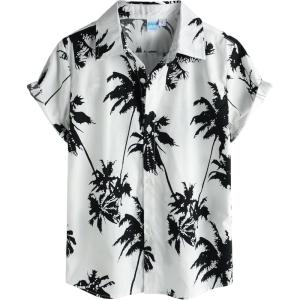 imageVATPAVE Boys Hawaiian Shirt Short Sleeve Button Down Shirt Summer Beach Shirts for Kids 614 YearsWhite Black