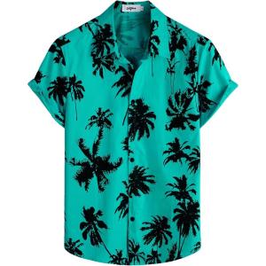 imageVATPAVE Mens 100 Cotton Hawaiian Shirts Floral Short Sleeve Button Down Shirts Summer Beach ShirtsAquablue Coconut Tree