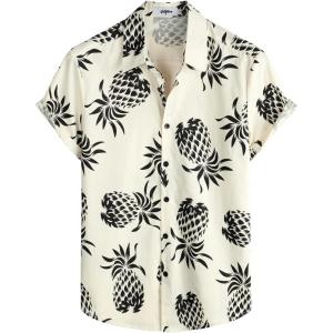 imageVATPAVE Mens 100 Cotton Hawaiian Shirts Floral Short Sleeve Button Down Shirts Summer Beach ShirtsBeige Pineapple