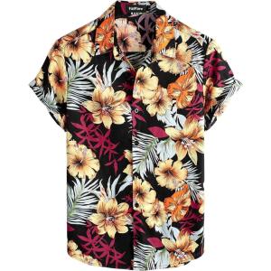 imageVATPAVE Mens 100 Cotton Hawaiian Shirts Floral Short Sleeve Button Down Shirts Summer Beach ShirtsBlack