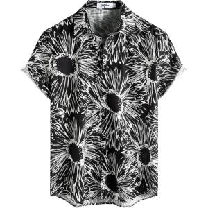 imageVATPAVE Mens 100 Cotton Hawaiian Shirts Floral Short Sleeve Button Down Shirts Summer Beach ShirtsBlack Gray