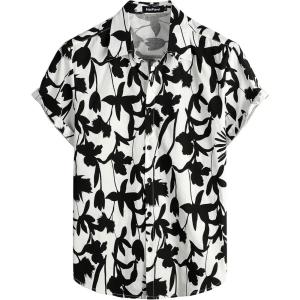 imageVATPAVE Mens 100 Cotton Hawaiian Shirts Floral Short Sleeve Button Down Shirts Summer Beach ShirtsBlack Peony