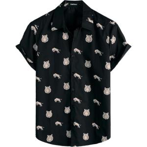imageVATPAVE Mens 100 Cotton Hawaiian Shirts Floral Short Sleeve Button Down Shirts Summer Beach ShirtsBlack Tiger