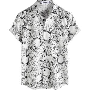imageVATPAVE Mens 100 Cotton Hawaiian Shirts Floral Short Sleeve Button Down Shirts Summer Beach ShirtsBlack White