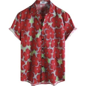 imageVATPAVE Mens 100 Cotton Hawaiian Shirts Floral Short Sleeve Button Down Shirts Summer Beach ShirtsGreenred