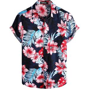 imageVATPAVE Mens 100 Cotton Hawaiian Shirts Floral Short Sleeve Button Down Shirts Summer Beach ShirtsNavy