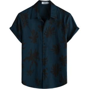 imageVATPAVE Mens 100 Cotton Hawaiian Shirts Floral Short Sleeve Button Down Shirts Summer Beach ShirtsNavy Coconut Tree