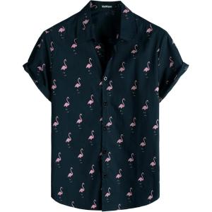 imageVATPAVE Mens 100 Cotton Hawaiian Shirts Floral Short Sleeve Button Down Shirts Summer Beach ShirtsNavy Flamingo