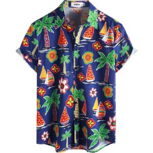 imageVATPAVE Mens 100 Cotton Hawaiian Shirts Floral Short Sleeve Button Down Shirts Summer Beach ShirtsRoyalblue