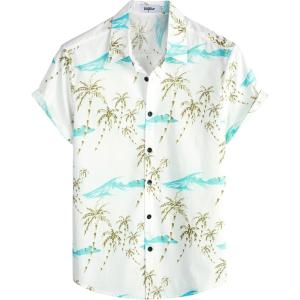 imageVATPAVE Mens 100 Cotton Hawaiian Shirts Floral Short Sleeve Button Down Shirts Summer Beach ShirtsWhite Blue