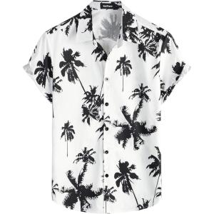imageVATPAVE Mens 100 Cotton Hawaiian Shirts Floral Short Sleeve Button Down Shirts Summer Beach ShirtsWhite Coconut Tree
