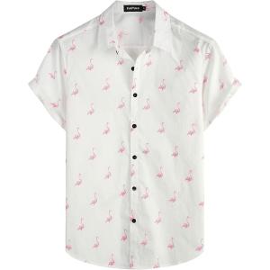 imageVATPAVE Mens 100 Cotton Hawaiian Shirts Floral Short Sleeve Button Down Shirts Summer Beach ShirtsWhite Flamingo