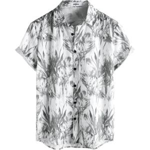imageVATPAVE Mens 100 Cotton Hawaiian Shirts Floral Short Sleeve Button Down Shirts Summer Beach ShirtsWhite Gray