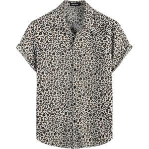 imageVATPAVE Mens 100 Cotton Hawaiian Shirts Floral Short Sleeve Button Down Shirts Summer Beach ShirtsWhite Leopard
