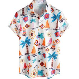 imageVATPAVE Mens 100 Cotton Hawaiian Shirts Floral Short Sleeve Button Down Shirts Summer Beach ShirtsWhite Pink