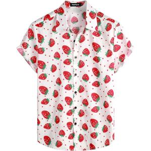 imageVATPAVE Mens 100 Cotton Hawaiian Shirts Floral Short Sleeve Button Down Shirts Summer Beach ShirtsWhite Strawberry