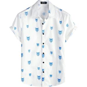 imageVATPAVE Mens 100 Cotton Hawaiian Shirts Floral Short Sleeve Button Down Shirts Summer Beach ShirtsWhite Wolfhead