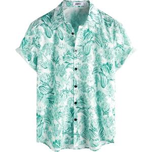 imageVATPAVE Mens 100 Cotton Hawaiian Shirts Floral Short Sleeve Button Down Shirts Summer Beach ShirtsWhitegreen