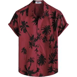 imageVATPAVE Mens 100 Cotton Hawaiian Shirts Floral Short Sleeve Button Down Shirts Summer Beach ShirtsWinered Coconut Tree