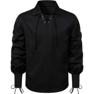imageVATPAVE Mens Bandage Renaissance Shirts Gothic Pirate Cosplay Costume TopsDark Black