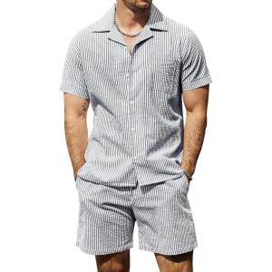 imageVATPAVE Mens Casual 2 Piece Outfits Short Sleeve Button Down Hawaiian Summer Shirts Beach Short SetsBlack