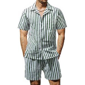 imageVATPAVE Mens Casual 2 Piece Outfits Short Sleeve Button Down Hawaiian Summer Shirts Beach Short SetsGreenwhite