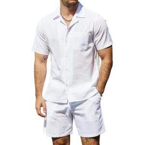 imageVATPAVE Mens Casual 2 Piece Outfits Short Sleeve Button Down Hawaiian Summer Shirts Beach Short SetsWhite