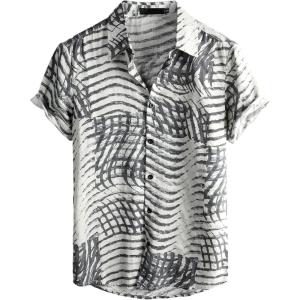 imageVATPAVE Mens Casual Hawaiian Floral Shirts Short Sleeve Button Down Tropical Shirts Beach Summer ShirtsBeige