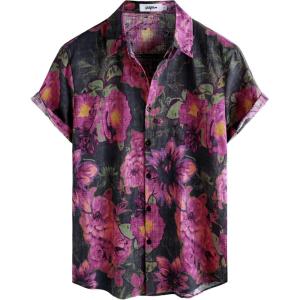imageVATPAVE Mens Casual Hawaiian Floral Shirts Short Sleeve Button Down Tropical Shirts Beach Summer ShirtsBlack Pink