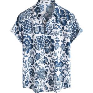 imageVATPAVE Mens Casual Hawaiian Floral Shirts Short Sleeve Button Down Tropical Shirts Beach Summer ShirtsCyan