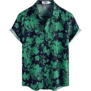 imageVATPAVE Mens Casual Hawaiian Floral Shirts Short Sleeve Button Down Tropical Shirts Beach Summer ShirtsGreen Blue
