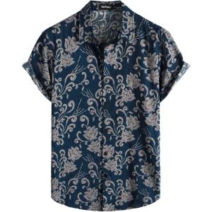 imageVATPAVE Mens Casual Hawaiian Floral Shirts Short Sleeve Button Down Tropical Shirts Beach Summer ShirtsNavyvintage