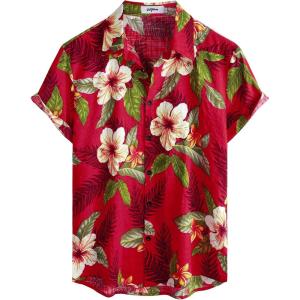 imageVATPAVE Mens Casual Hawaiian Floral Shirts Short Sleeve Button Down Tropical Shirts Beach Summer ShirtsRedwhite