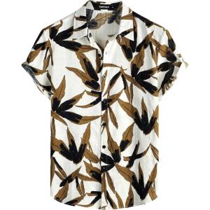 imageVATPAVE Mens Casual Hawaiian Floral Shirts Short Sleeve Button Down Tropical Shirts Beach Summer ShirtsWhite Brown