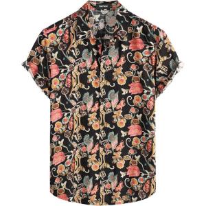 imageVATPAVE Mens Casual Short Sleeve Button Down Shirts Regular Fit Hawaiian Summer ShirtBlack Flower