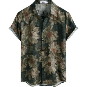 imageVATPAVE Mens Casual Short Sleeve Button Down Shirts Regular Fit Hawaiian Summer ShirtBlackgreen White
