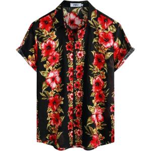 imageVATPAVE Mens Casual Short Sleeve Button Down Shirts Regular Fit Hawaiian Summer ShirtBlackred