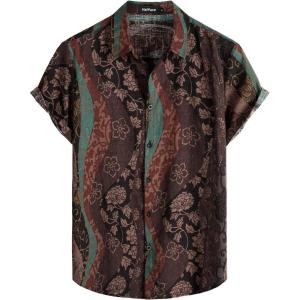 imageVATPAVE Mens Casual Short Sleeve Button Down Shirts Regular Fit Hawaiian Summer ShirtBrown Vintage