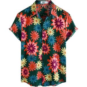 imageVATPAVE Mens Casual Short Sleeve Button Down Shirts Regular Fit Hawaiian Summer ShirtGreen Red